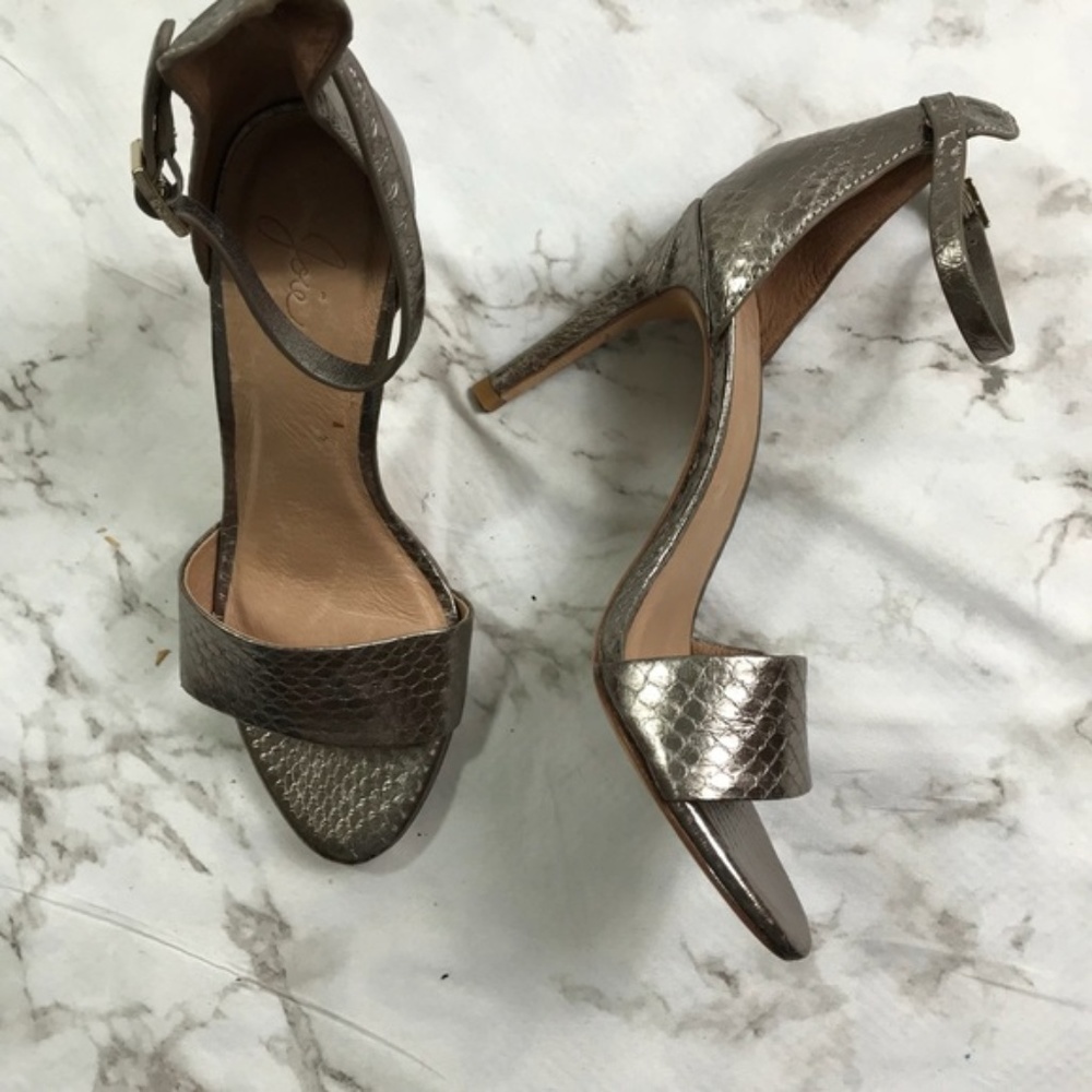 Joie Metallic Pewter Ankle Strap Heels